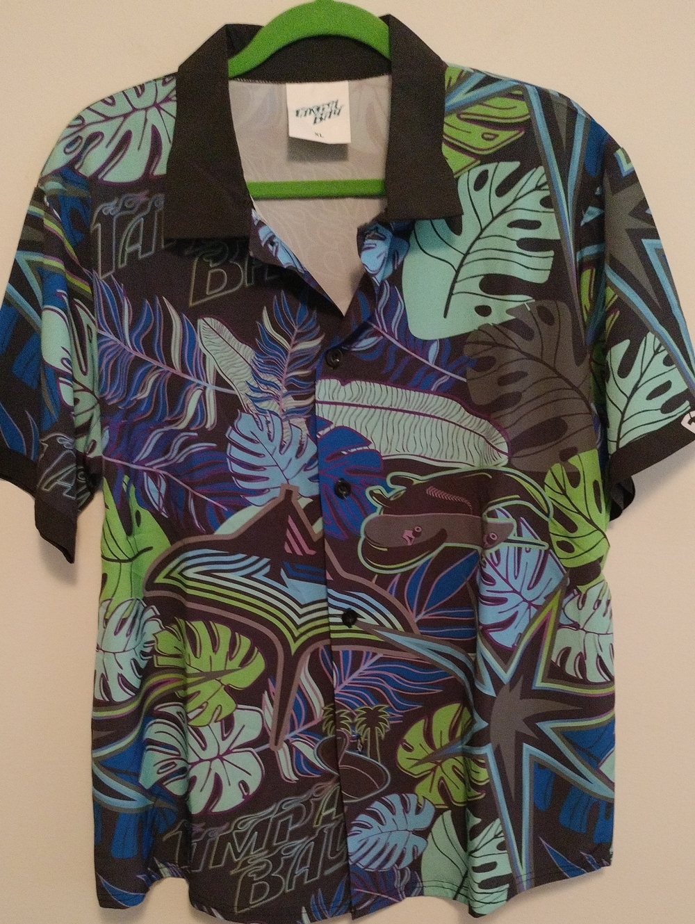 Tropical Print Short-Sleeve Button-Up Shirt - Blue/Green
